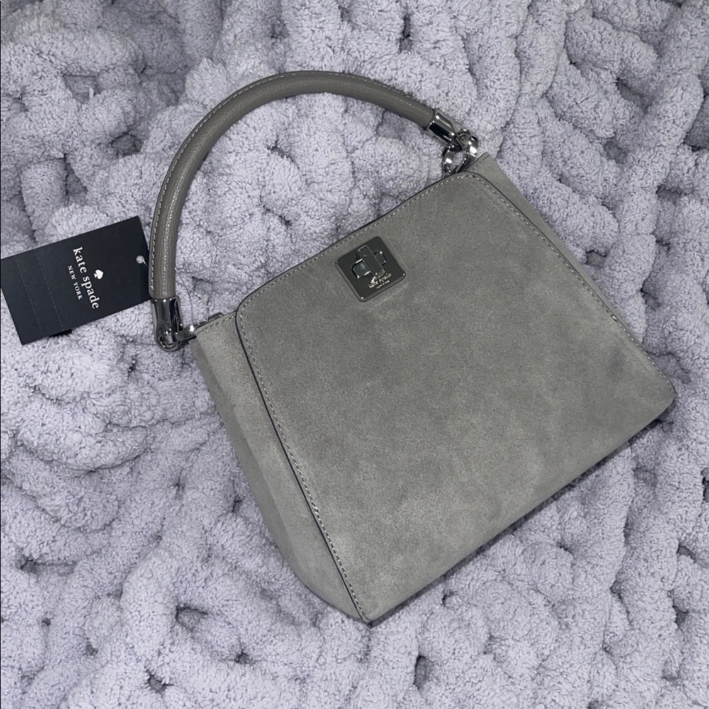 Kate Spade Hare Grey Suede Handbag with Silver Accents